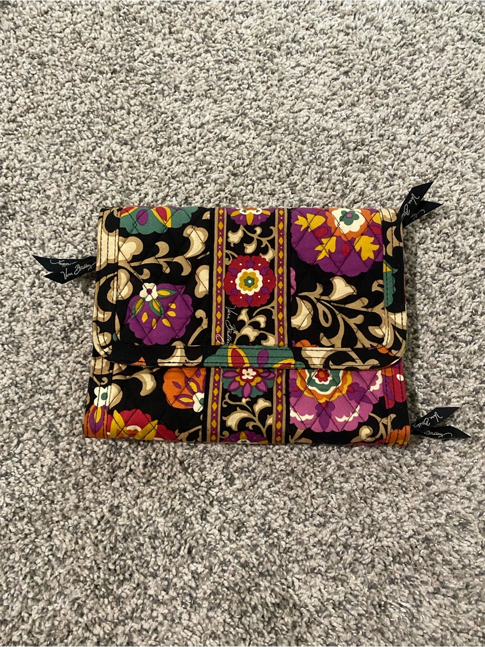 Vera Bradley Black Floral Quilted Foldover Pouch